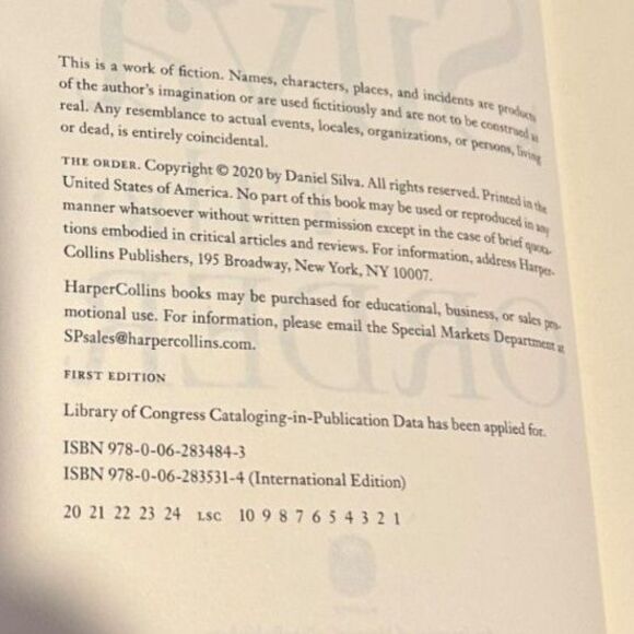 The Order - Hardcover Novel by Daniel Silva - 1st Edition - Picture 3 of 3